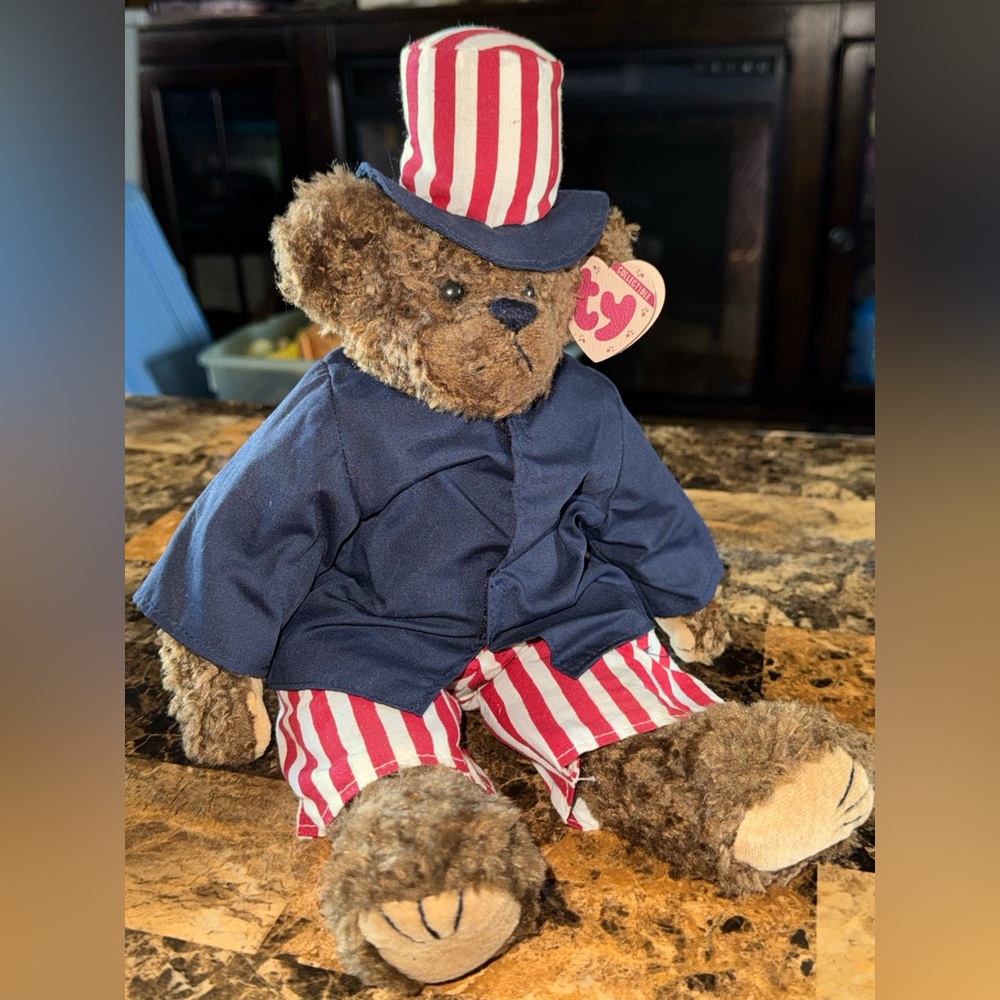 Vintage 1996 Ty Attic Treasures “Lg. Bear” Patriotic Uncle Sam Plush Collectible